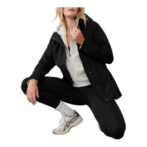 Athleta Black Rainout Sutro Trench Coat Hooded Jacket Cinch Waist Women XS